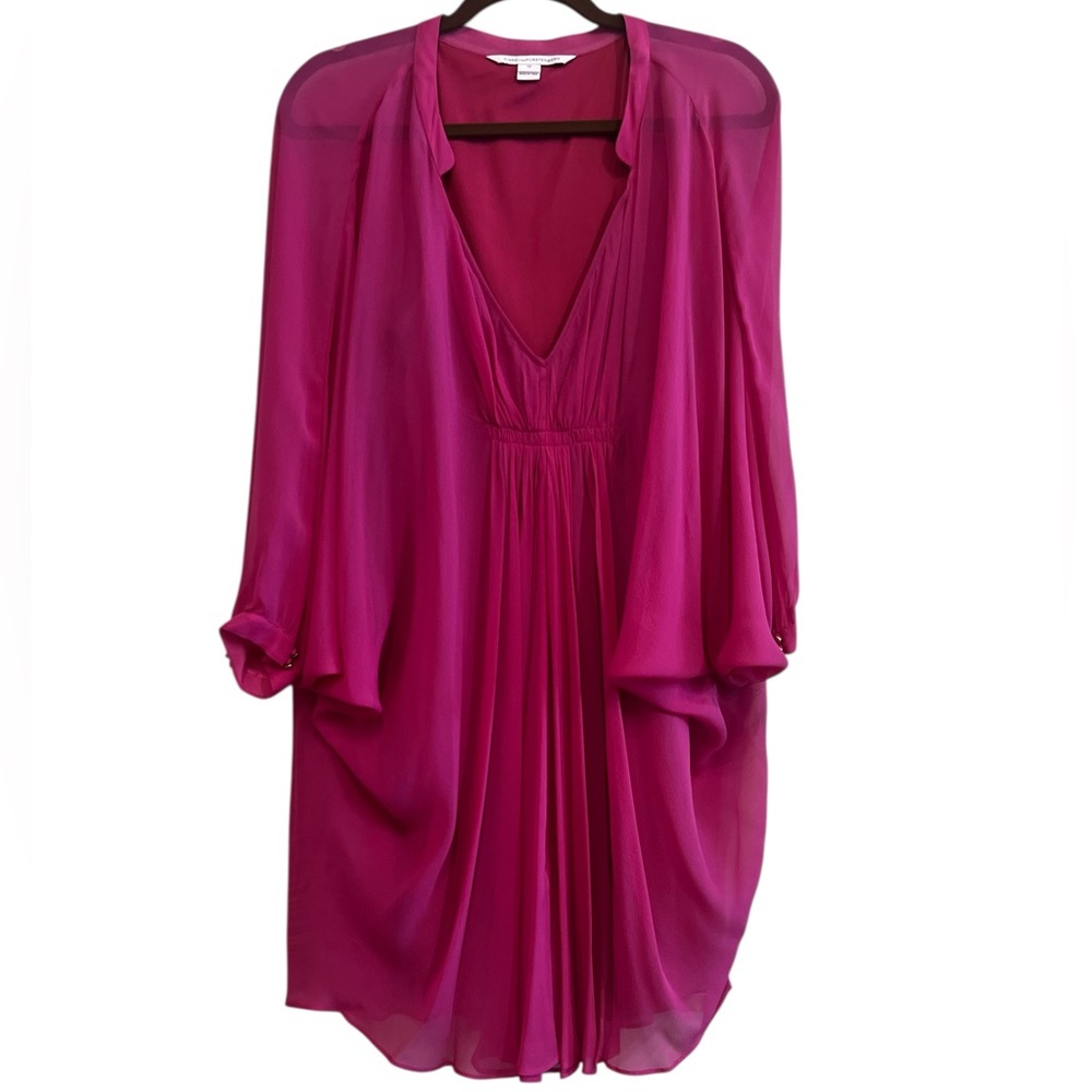 100% Silk Diane Von Furstenberg Fleurette Pink Mini Dress Size 10